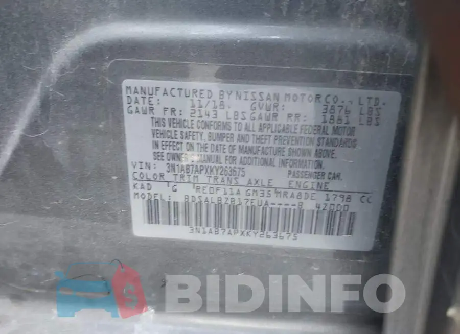 3N1AB7APXKY263675 Photo# 8