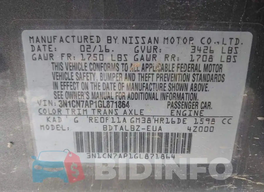 3N1CN7AP1GL871864 Photo# 7