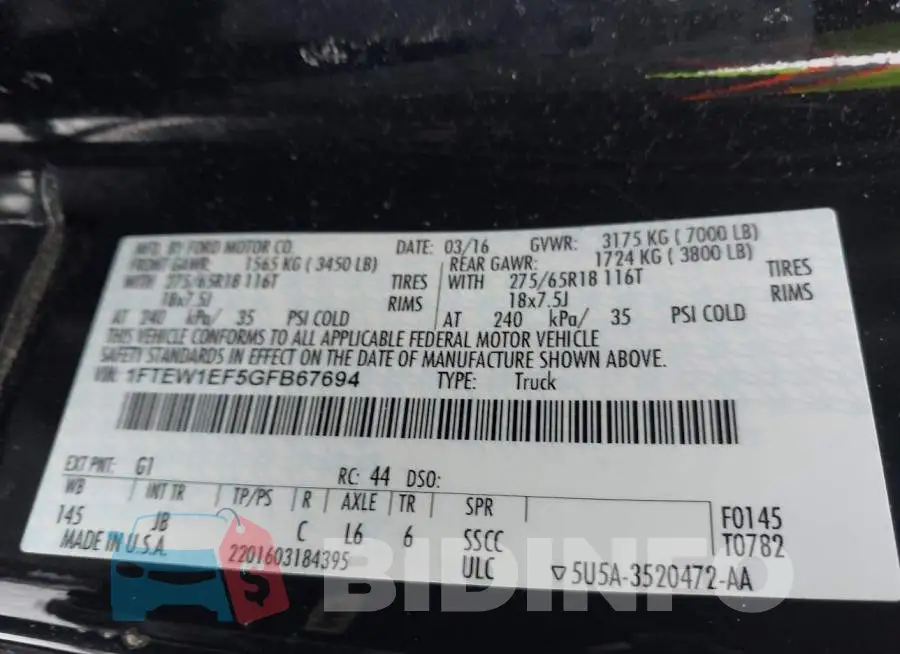 1FTEW1EF5GFB67694 Photo# 9