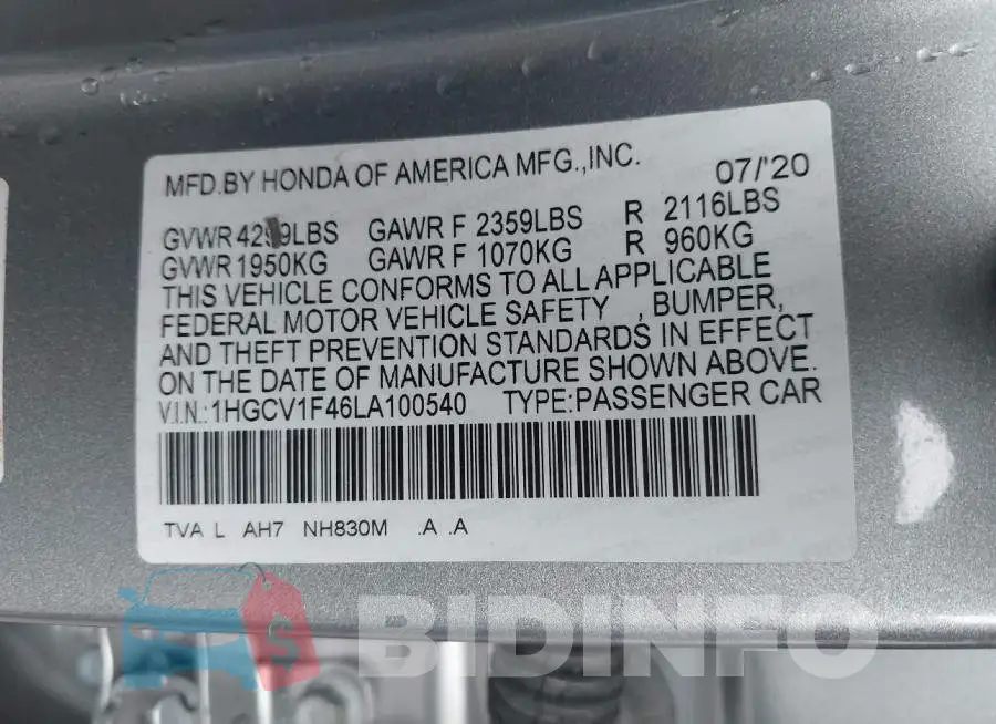 1HGCV1F46LA100540 Photo# 9