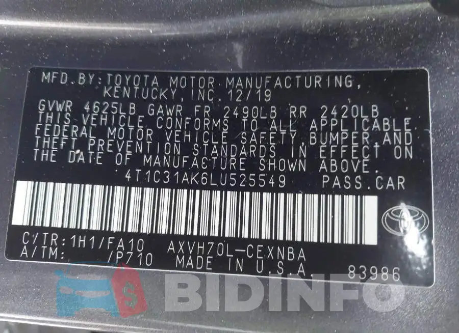 4T1C31AK6LU525549 Photo# 9