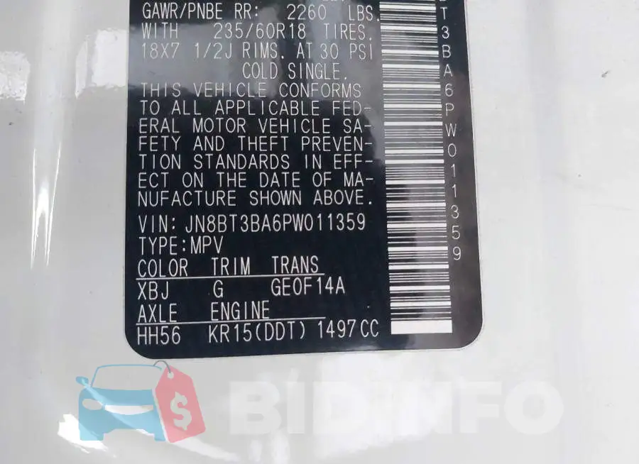 JN8BT3BA6PW011359 Photo# 9