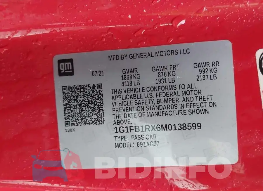 1G1FB1RX6M0138599 Photo# 9