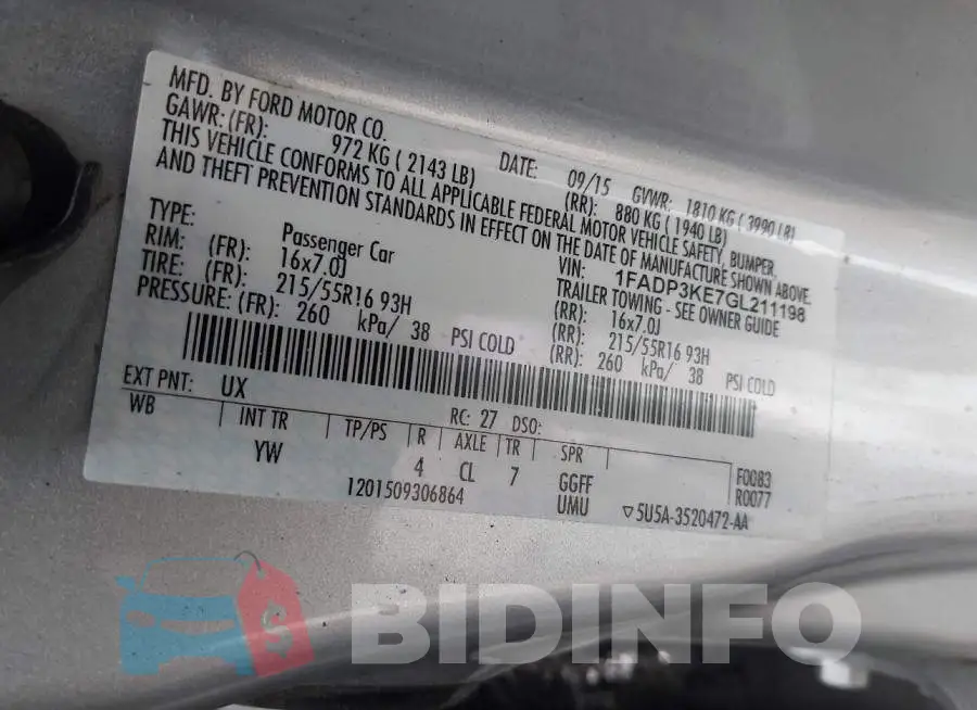 1FADP3KE7GL211198 Photo# 9