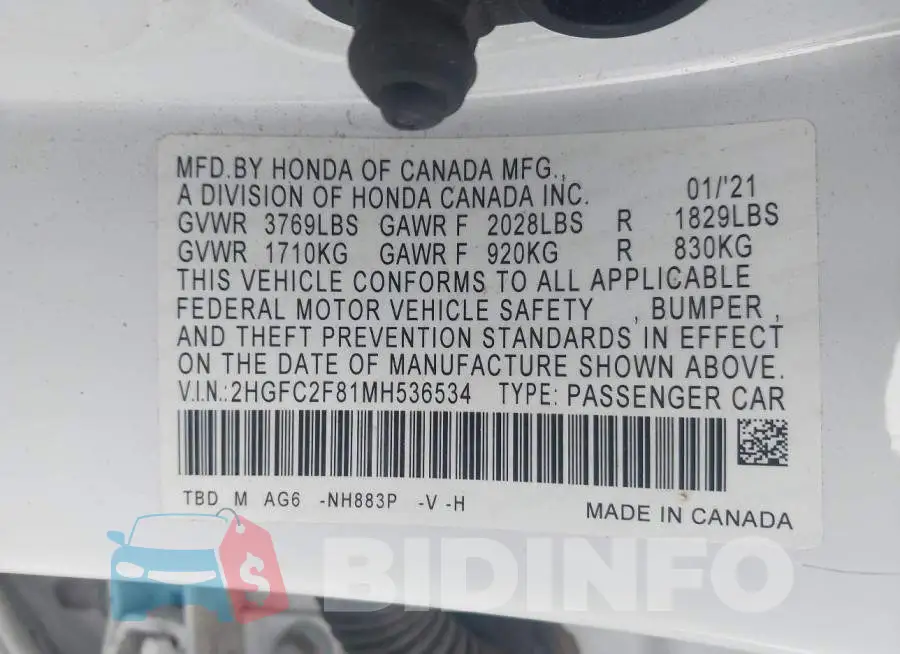 2HGFC2F81MH536534 Photo# 9