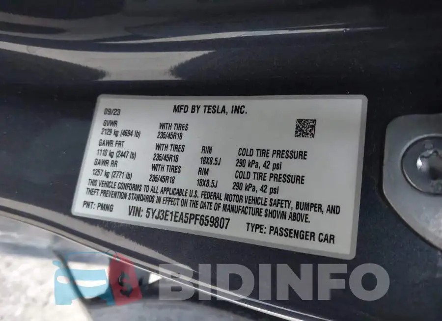5YJ3E1EA5PF659807 Photo# 9