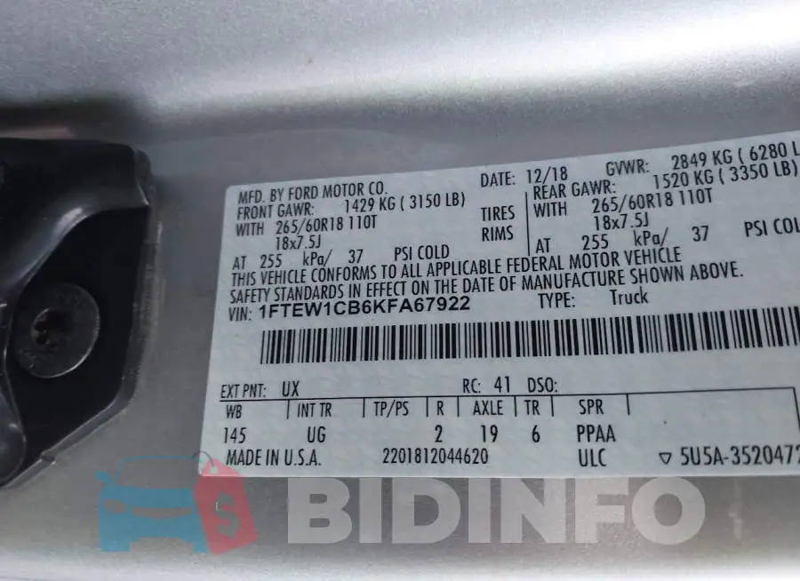 1FTEW1CB6KFA67922 Photo# 9