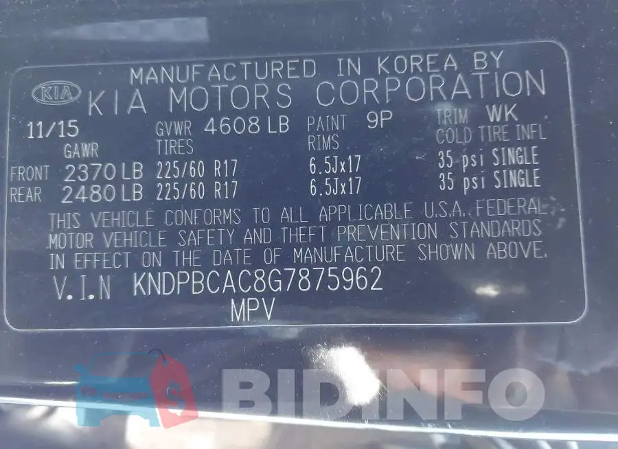 KNDPBCAC8G7875962 Photo# 9
