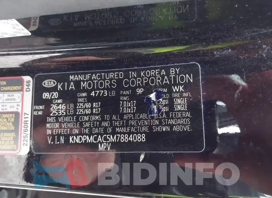 KNDPMCAC5M7884088 Photo# 9