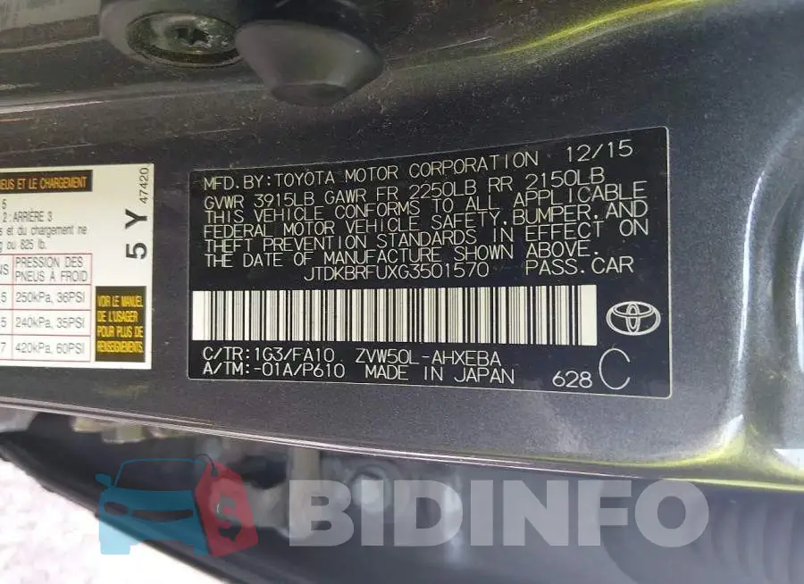 JTDKBRFUXG3501570 Photo# 9