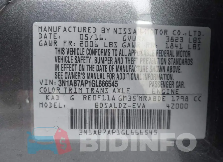 3N1AB7AP1GL666545 Photo# 9