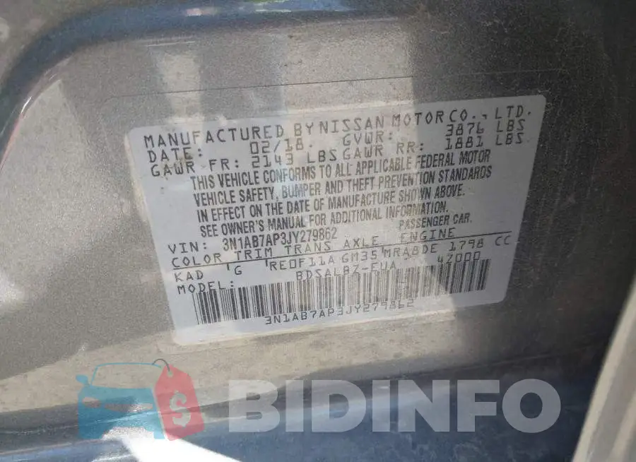 3N1AB7AP3JY279862 Photo# 9