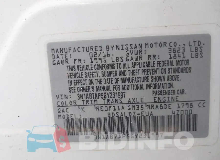 3N1AB7AP5GY231997 Photo# 9
