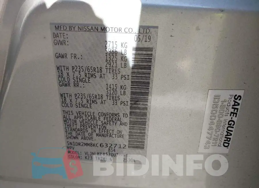 5N1DR2MM8KC632712 Photo# 9