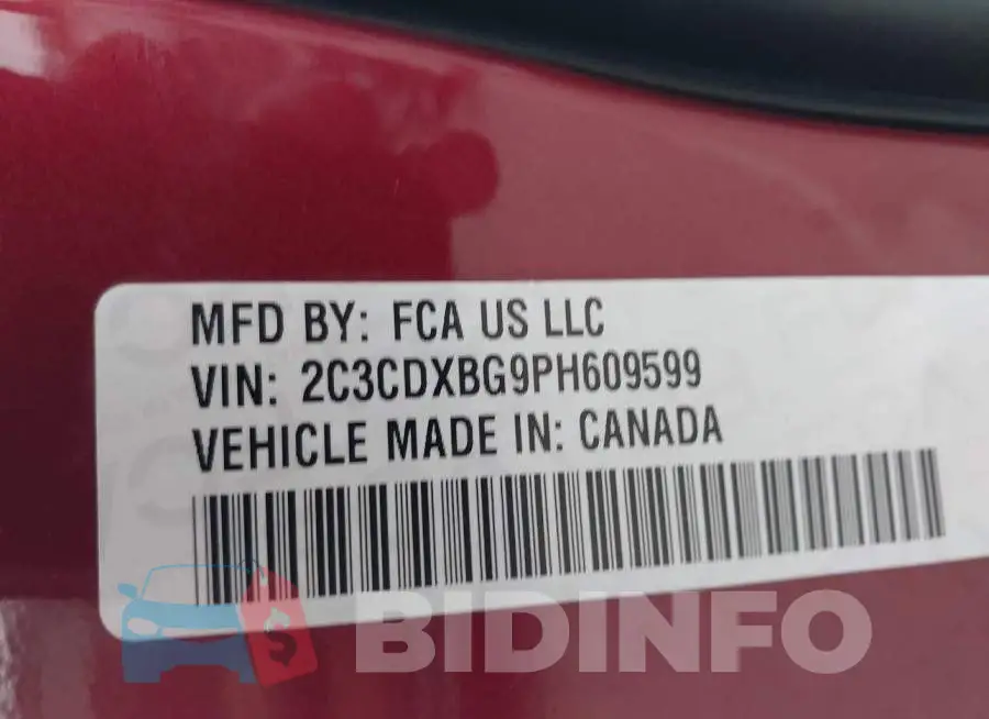 2C3CDXBG9PH609599 Photo# 9