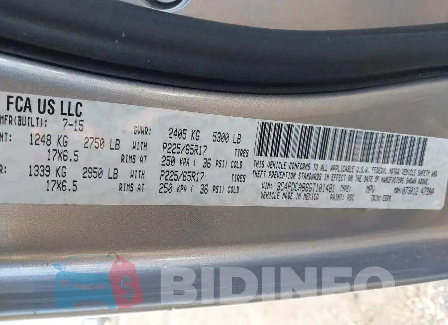 3C4PDCAB6GT101481 Photo# 9