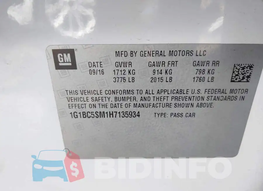 1G1BC5SM1H7135934 Photo# 9