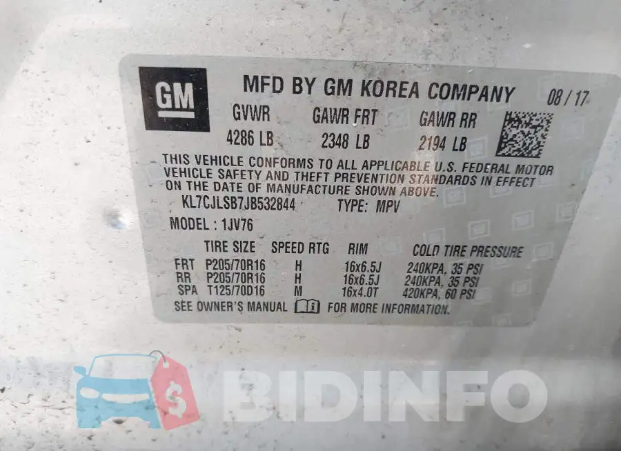 KL7CJLSB7JB532844 Photo# 9