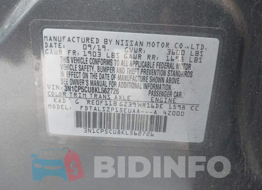 3N1CP5CU8KL562726 Photo# 9