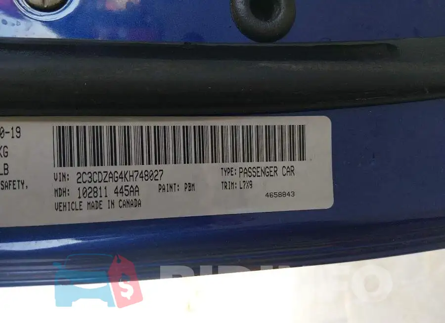 2C3CDZAG4KH748027 Photo# 9