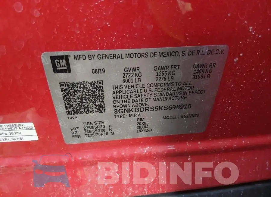 3GNKBDRS5KS698915 Photo# 9
