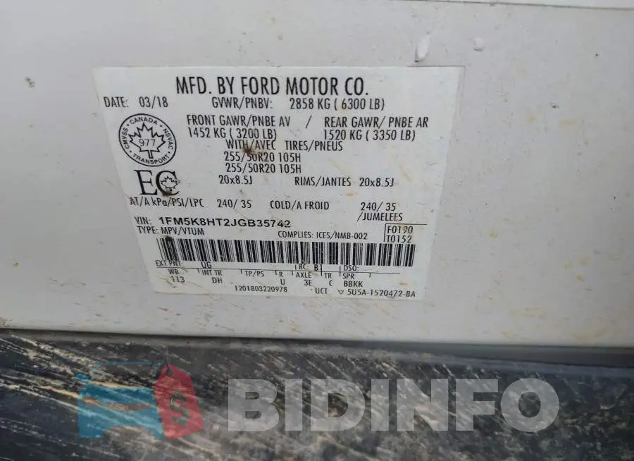 1FM5K8HT2JGB35742 Photo# 9