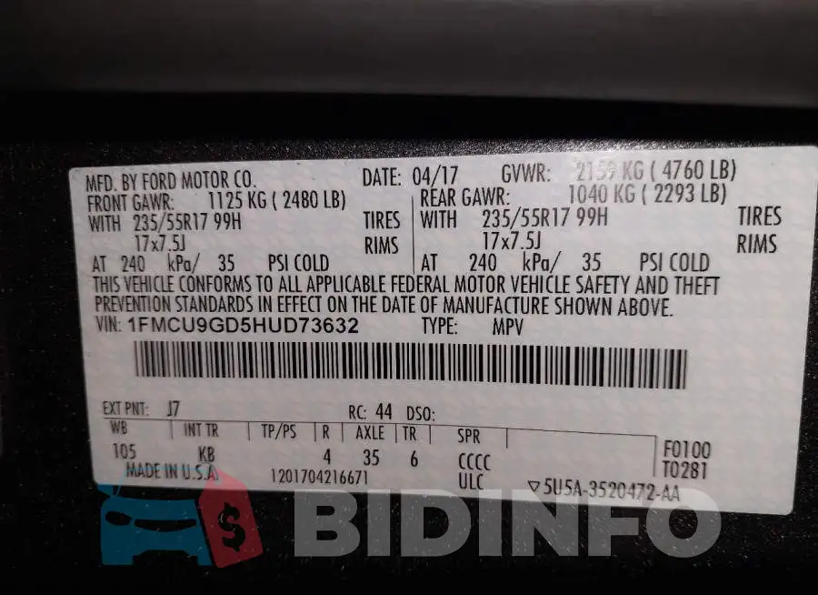 1FMCU9GD5HUD73632 Photo# 9