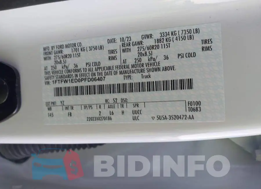 1FTFW1ED0PFD06407 Photo# 9