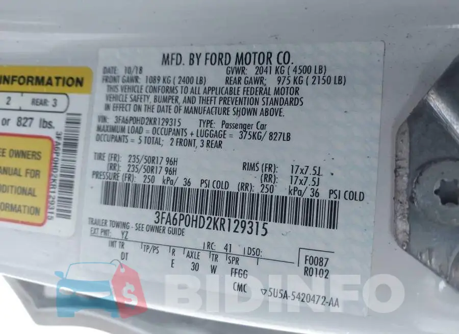 3FA6P0HD2KR129315 Photo# 9