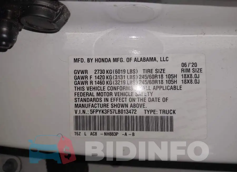 5FPYK3F57LB013472 Photo# 9