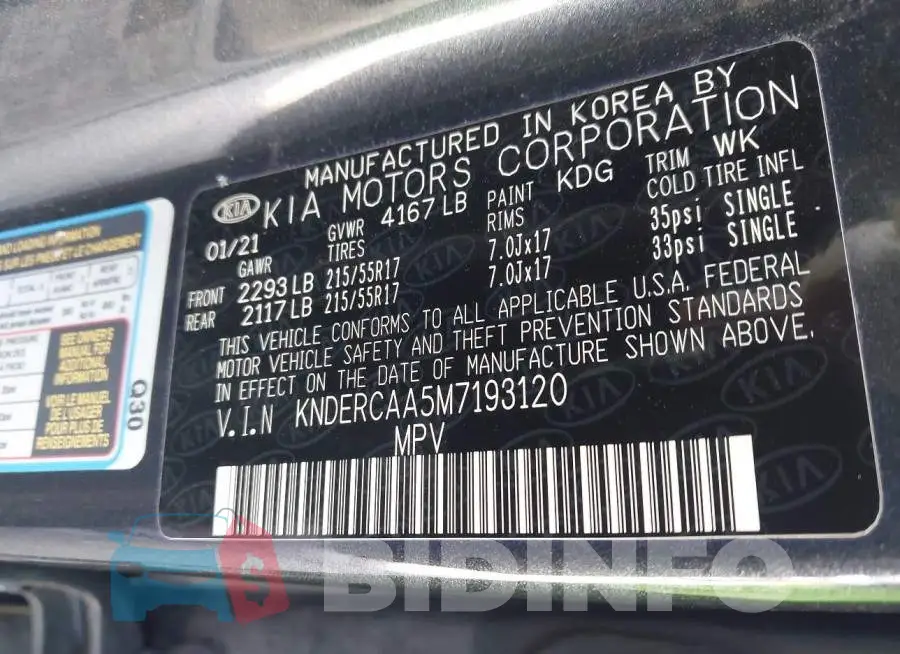 KNDERCAA5M7193120 Photo# 9