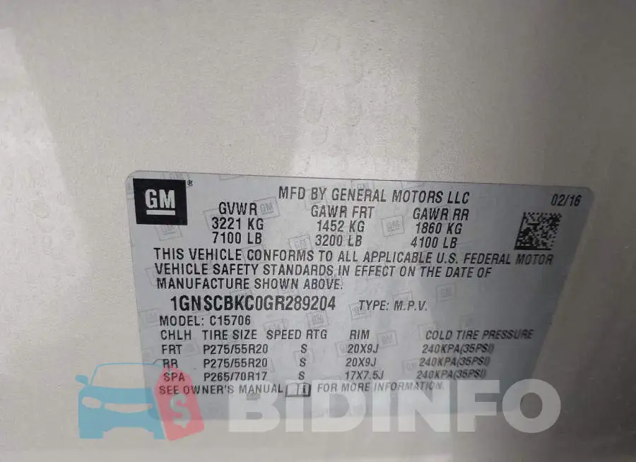 1GNSCBKC0GR289204 Photo# 9