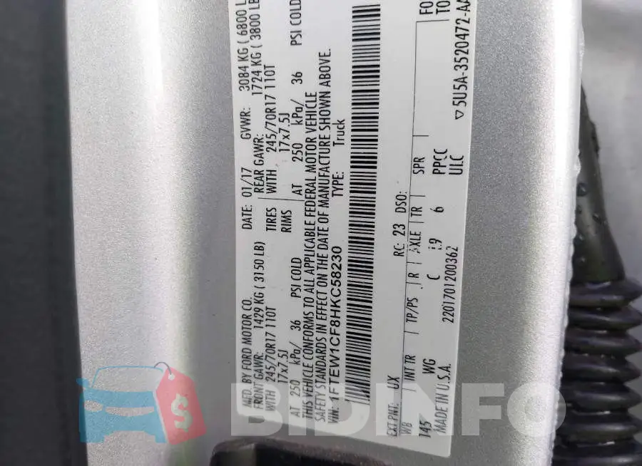 1FTEW1CF8HKC58230 Photo# 9