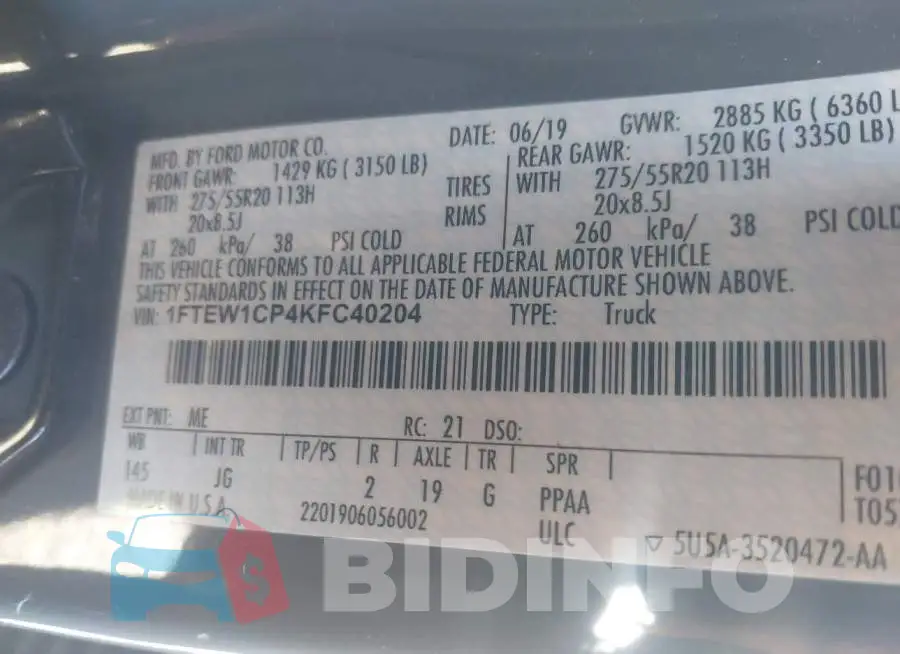 1FTEW1CP4KFC40204 Photo# 9