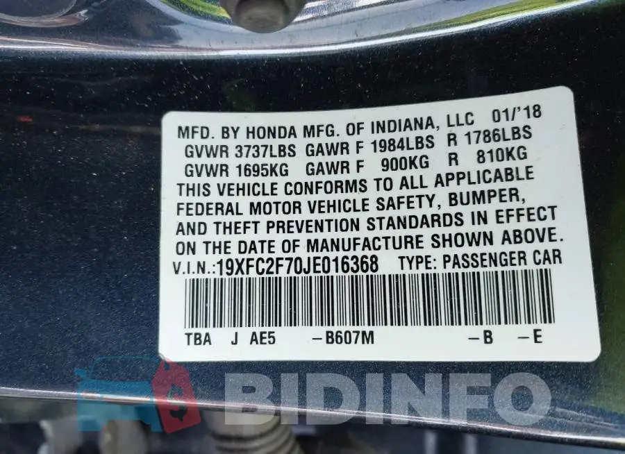 19XFC2F70JE016368 Photo# 9