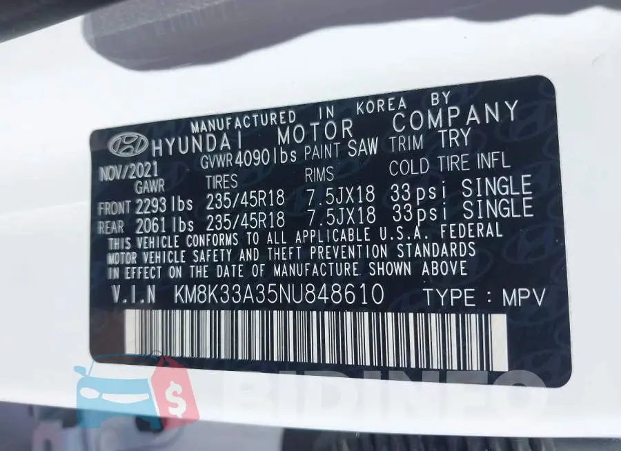 KM8K33A35NU848610 Photo# 9