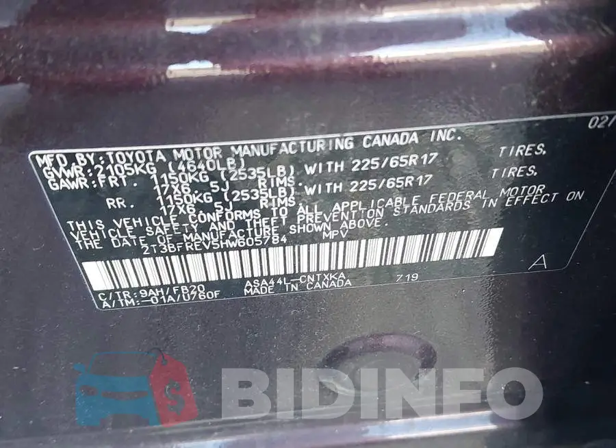 2T3BFREV5HW605784 Photo# 9