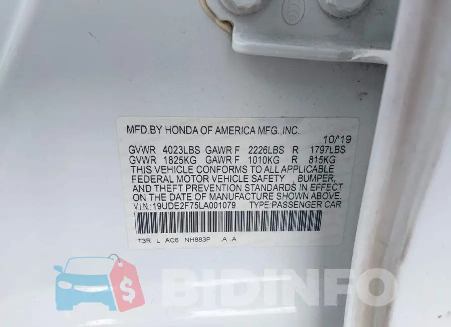 19UDE2F75LA001079 Photo# 9