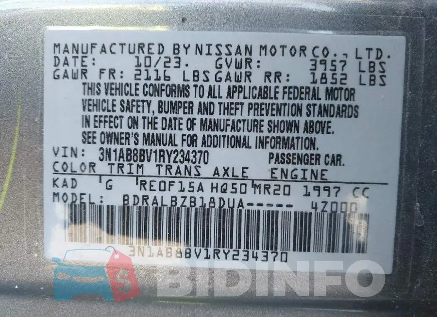 3N1AB8BV1RY234370 Photo# 9