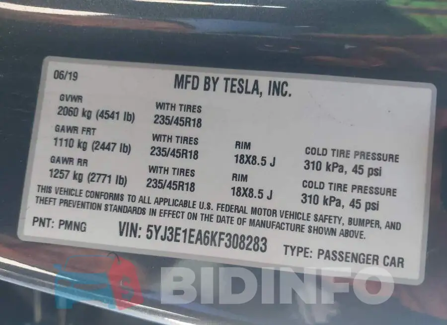 5YJ3E1EA6KF308283 Photo# 9