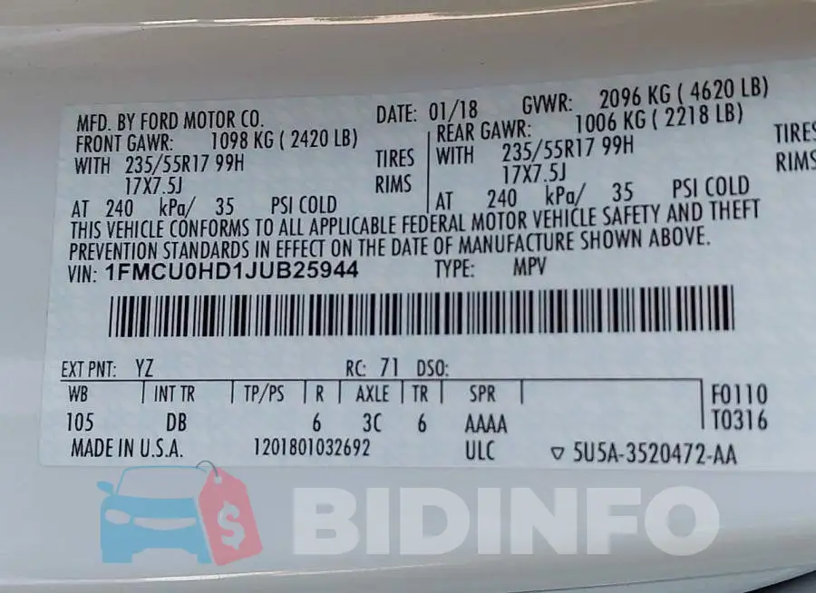 1FMCU0HD1JUB25944 Photo# 9