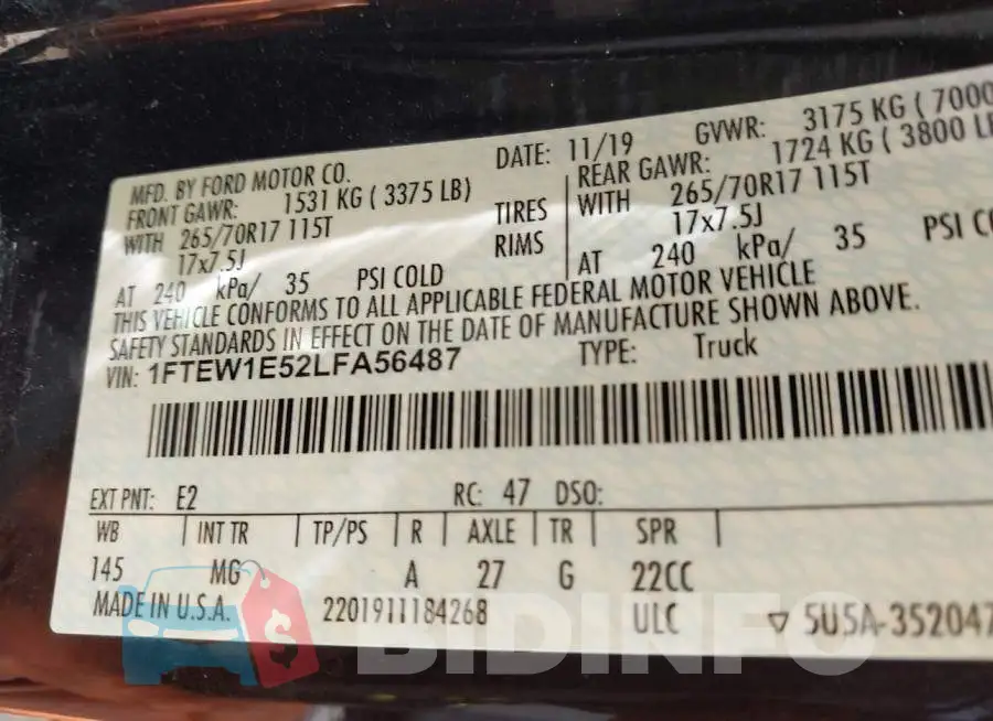1FTEW1E52LFA56487 Photo# 9