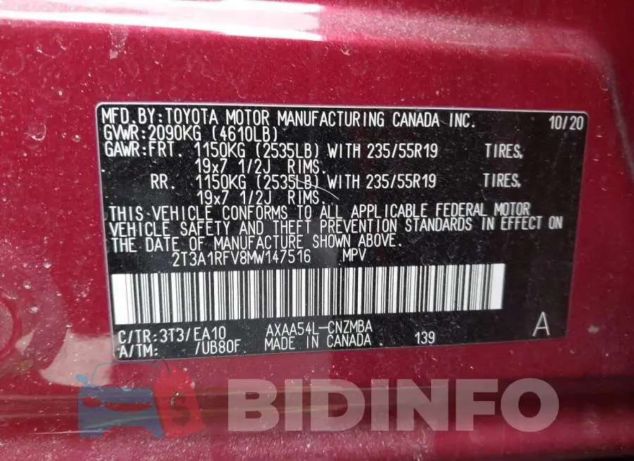2T3A1RFV8MW147516 Photo# 9