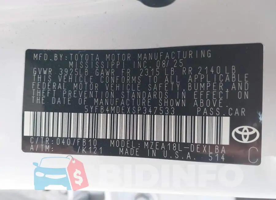 5YFB4MDEXSP347533 Photo# 9