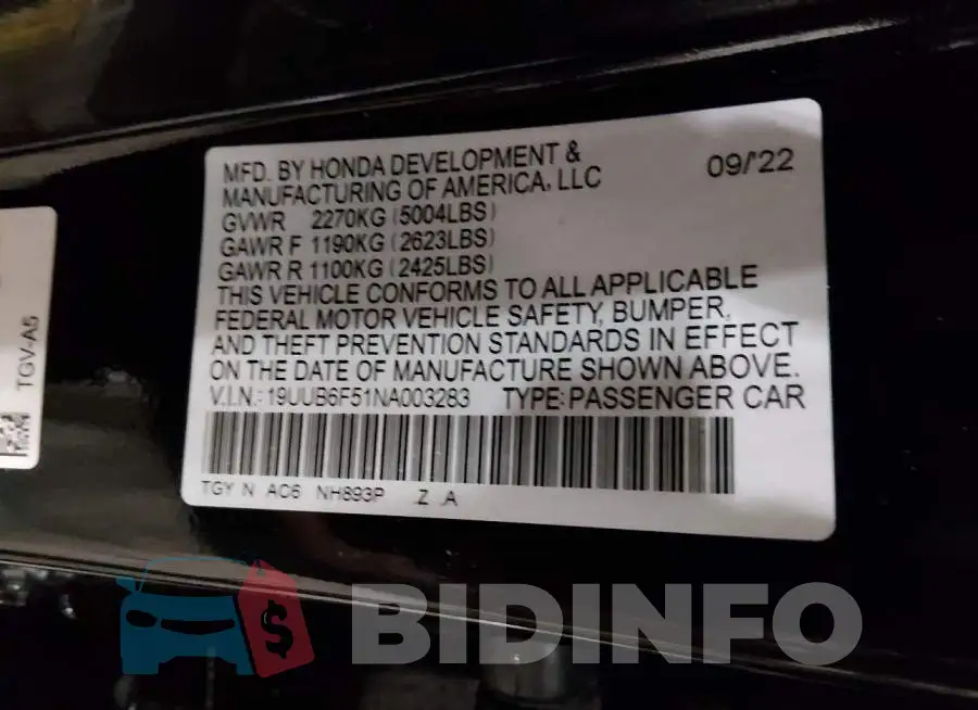19UUB6F51NA003283 Photo# 9