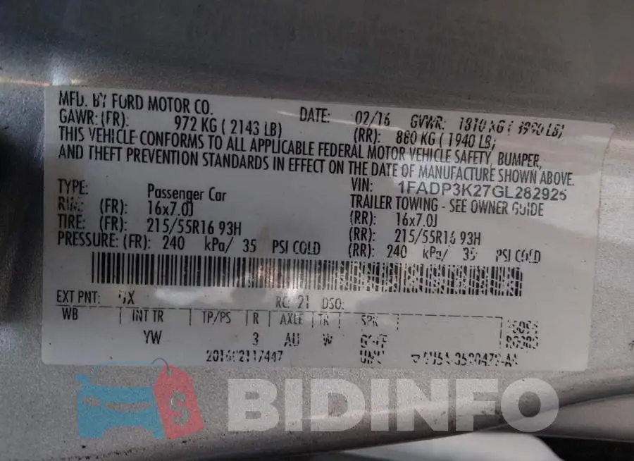 1FADP3K27GL282925 Photo# 9