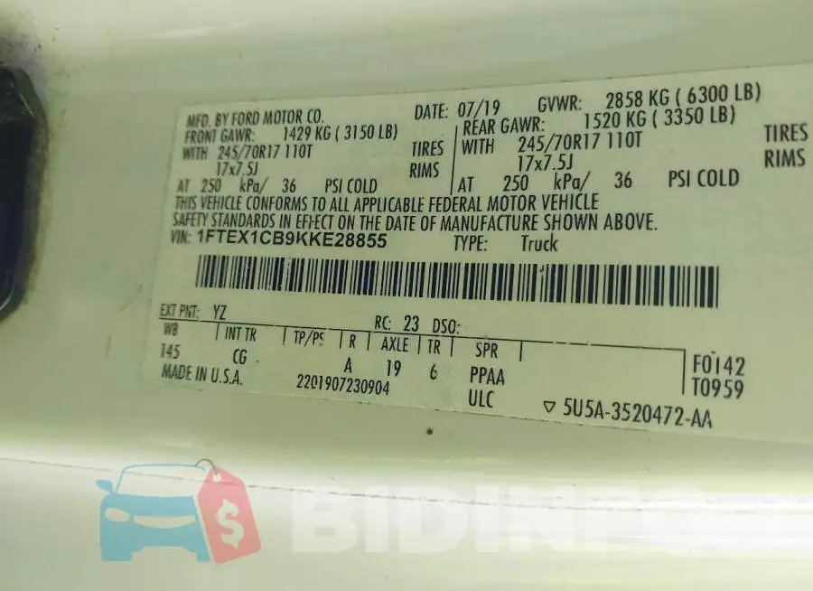 1FTEX1CB9KKE28855 Photo# 9