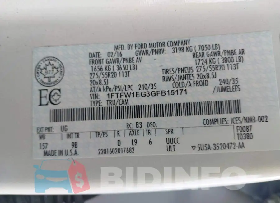 1FTFW1EG3GFB15171 Photo# 9