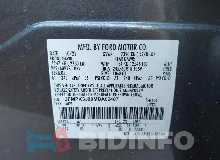 2FMPK3J99MBA62407 Photo# 9