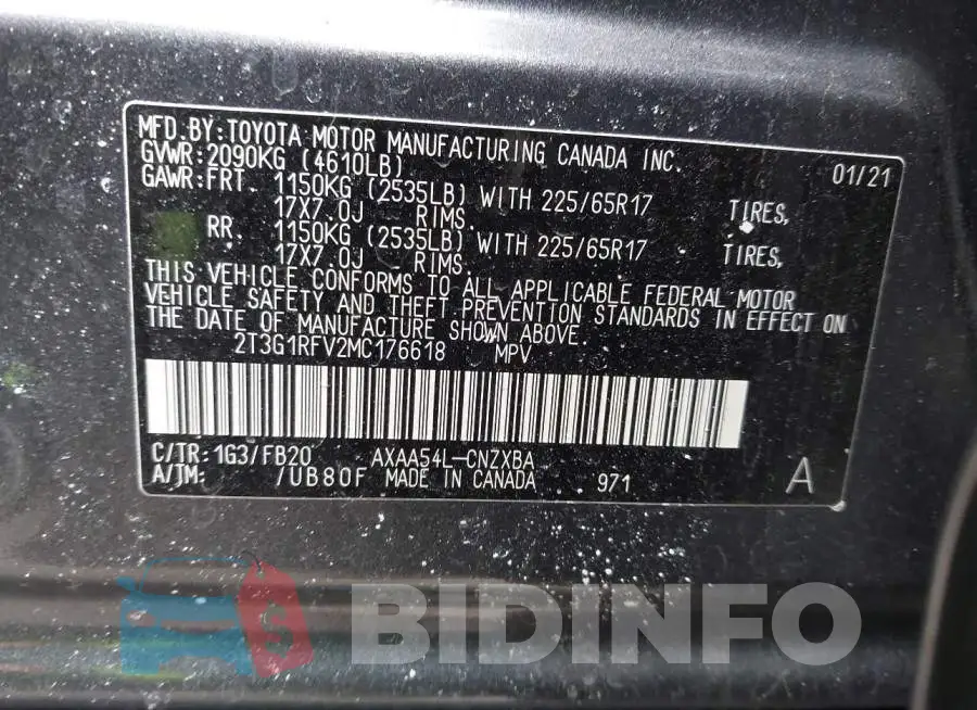 2T3G1RFV2MC176618 Photo# 9